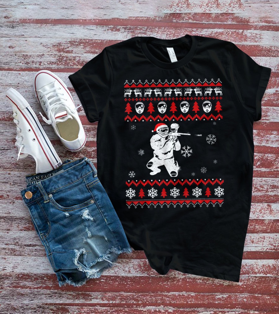 Christmas Paintball Santa Hat Reindeer Snowflakes Ugly T-Shirt