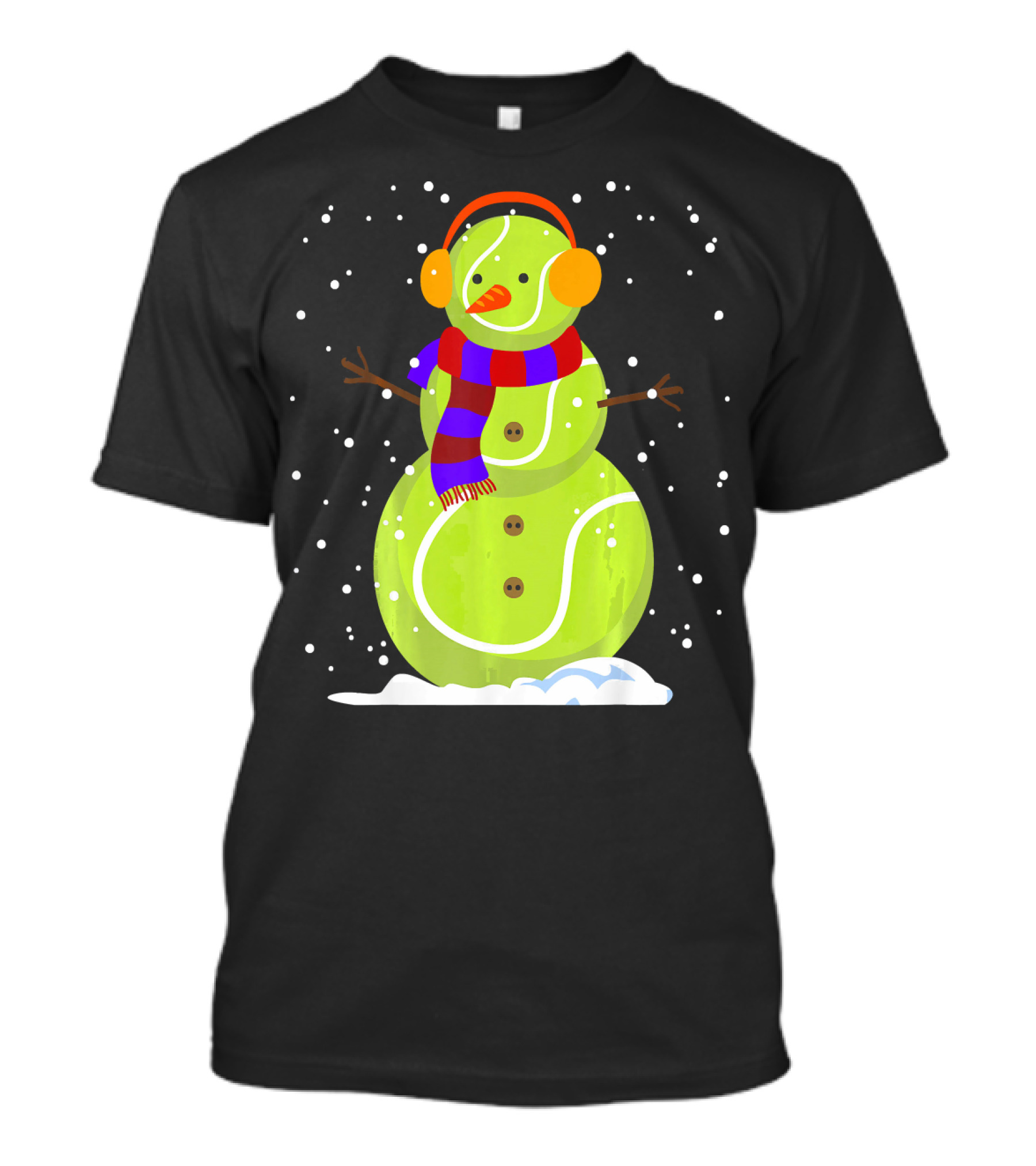 Dabbing Tennis Ball Snowman With Scarf And Earmuffs T-Shirt