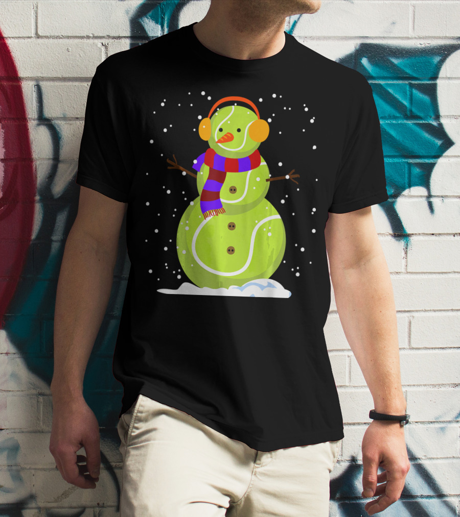 Dabbing Tennis Ball Snowman With Scarf And Earmuffs T-Shirt