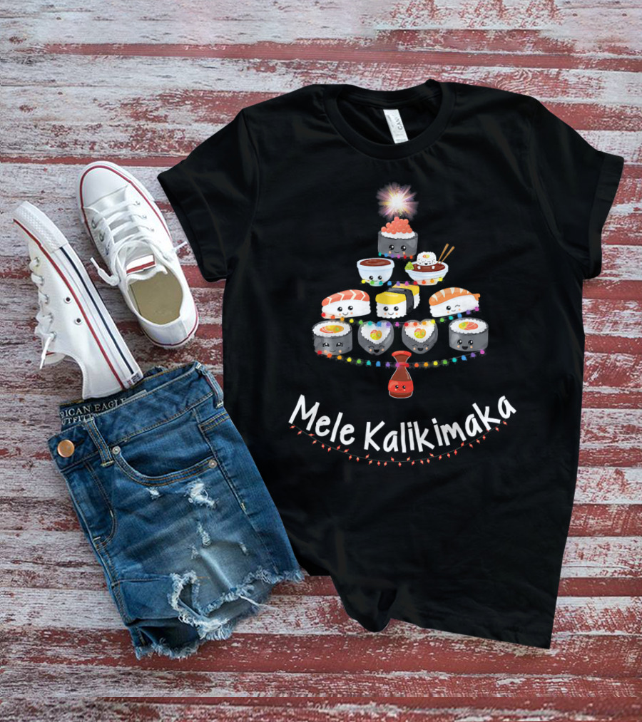 Funny Sushi Christmas Tree Mele Kalikimaka T-Shirt