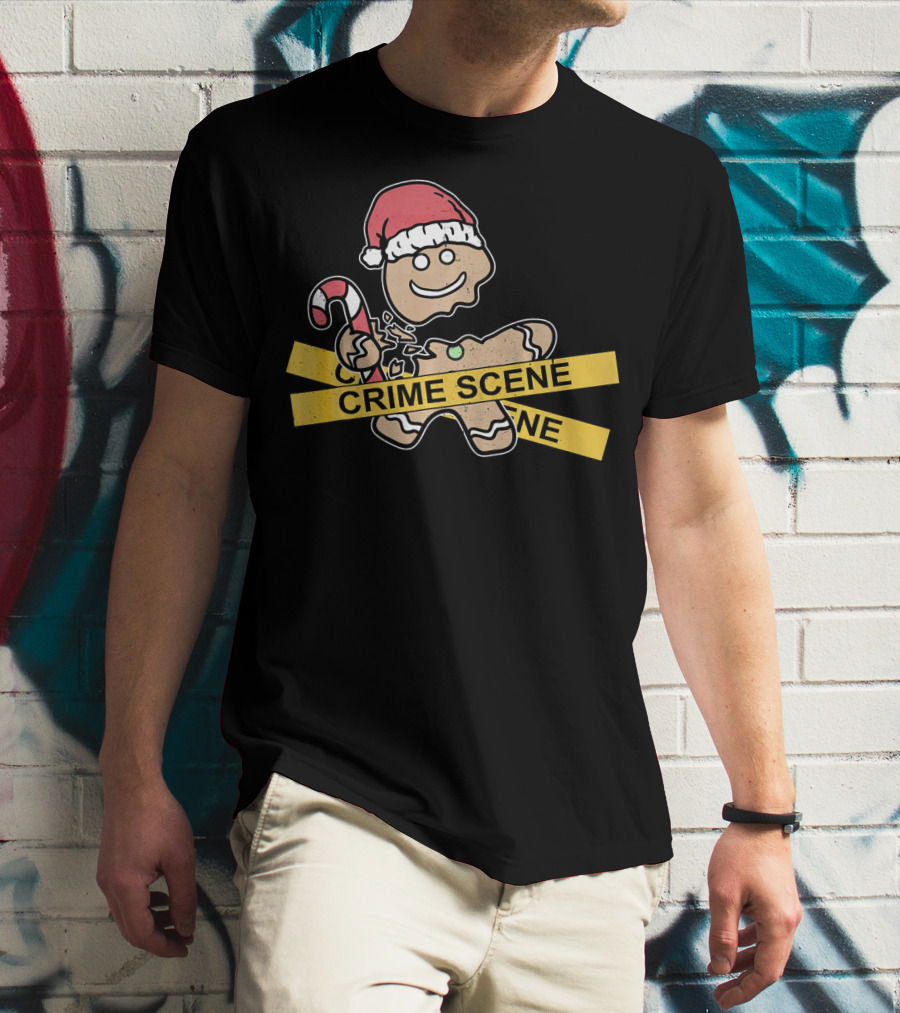Gingerbread Cookie Crime Scene Santa Hat Candy Cane Christmas T-Shirt