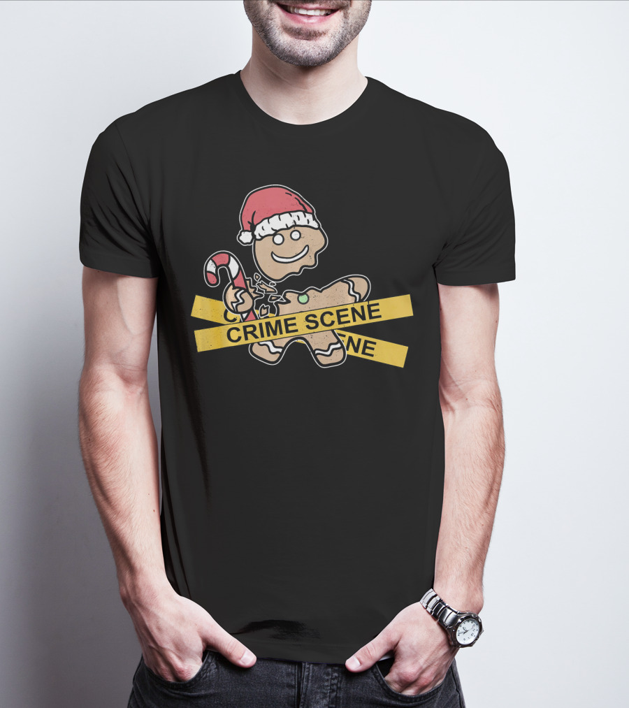 Gingerbread Cookie Crime Scene Santa Hat Candy Cane Christmas T-Shirt