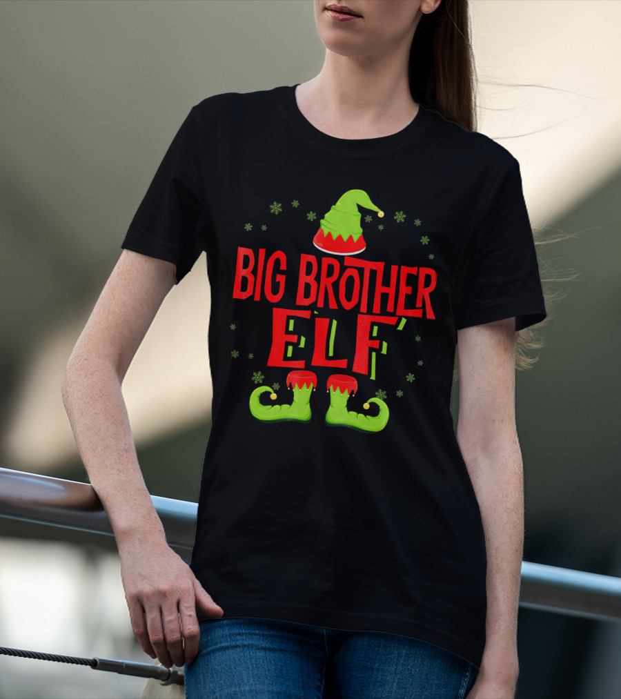 Big Brother Elf Christmas Outfit With Green Hat And Shoes T-Shirt