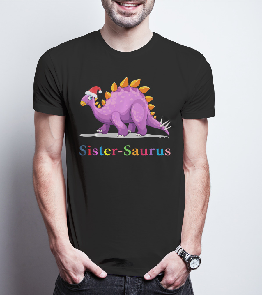 Sister-Saurus Dinosaur With Santa Hat T-Shirt