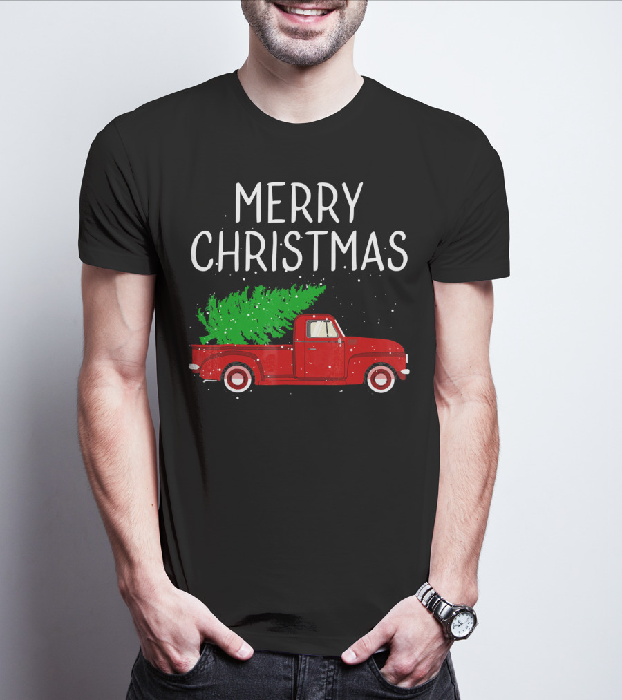 Merry Christmas Vintage Red Truck With Tree T-Shirt