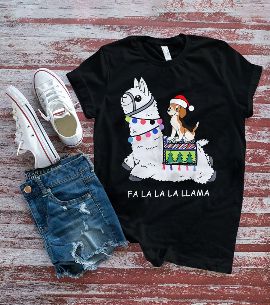 Fa La La La Llama Santa Beagle Festive Christmas Ride T-Shirt