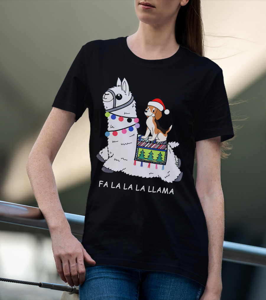 Fa La La La Llama Santa Beagle Festive Christmas Ride T-Shirt