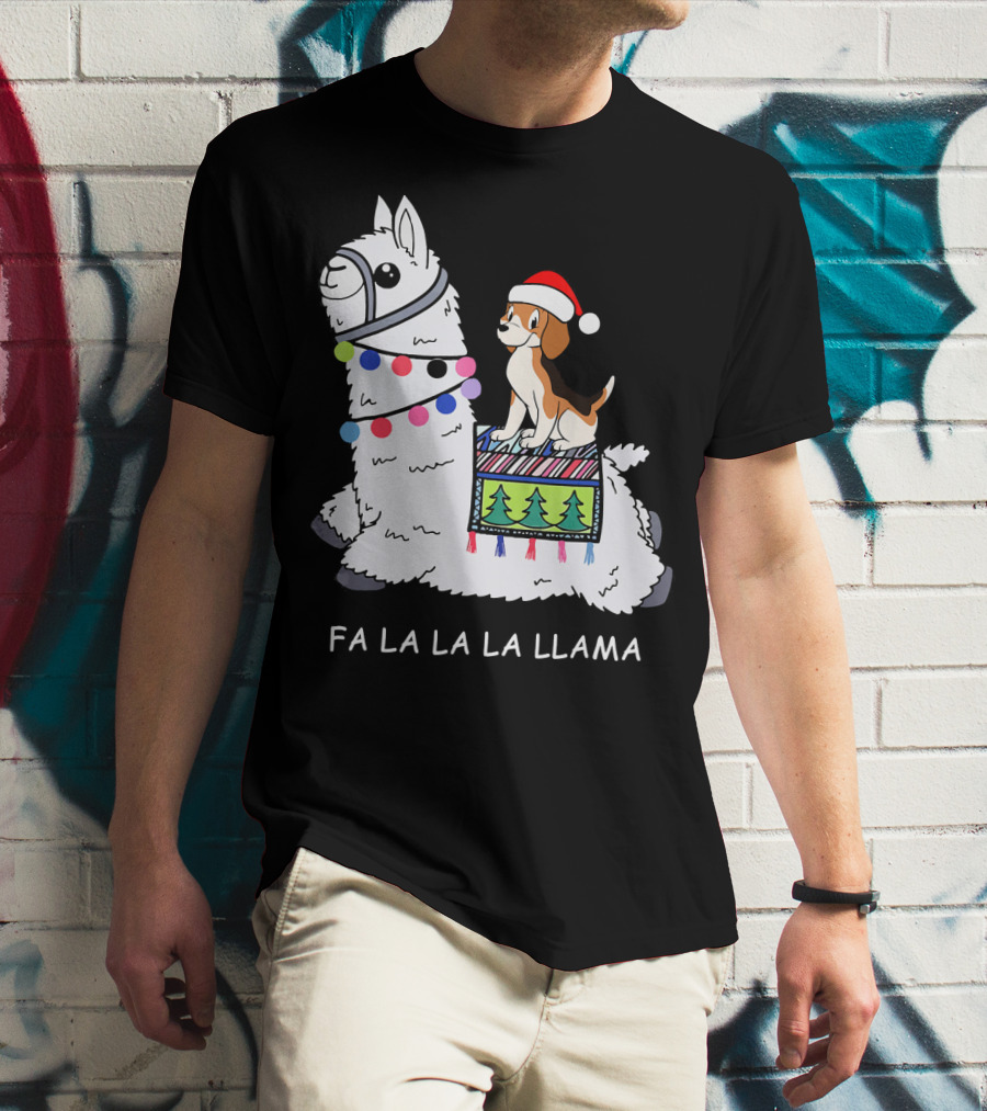 Fa La La La Llama Santa Beagle Festive Christmas Ride T-Shirt