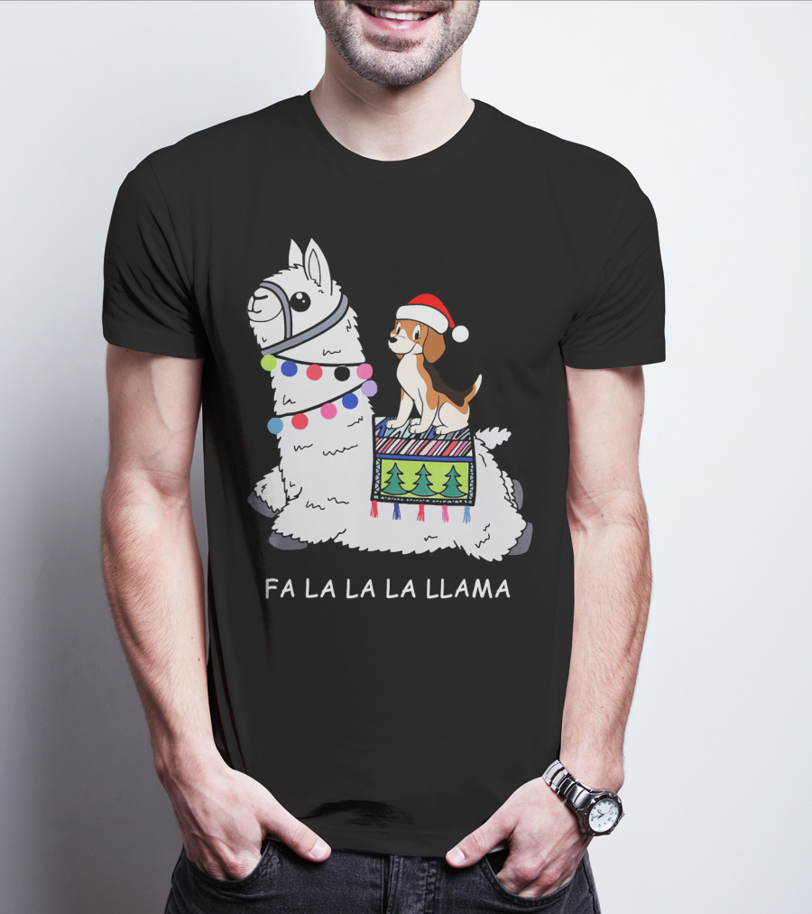 Fa La La La Llama Santa Beagle Festive Christmas Ride T-Shirt