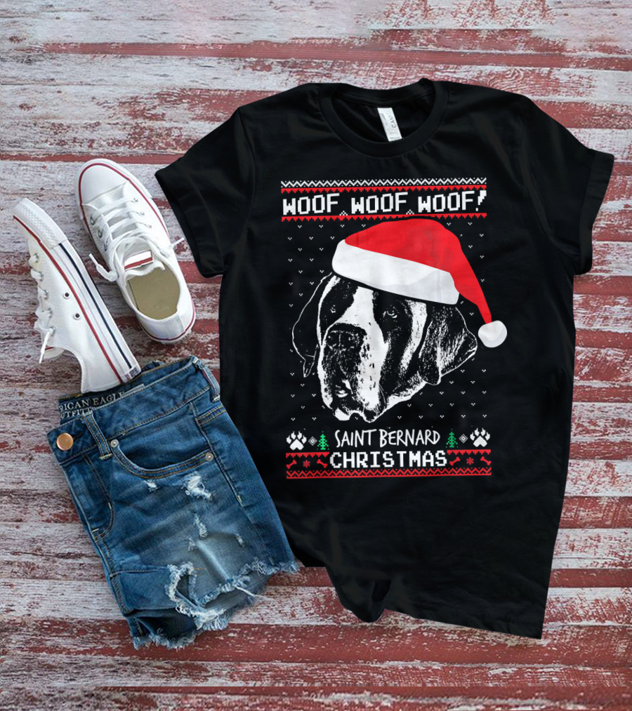 Woof Woof Woof Saint Bernard Christmas T-Shirt