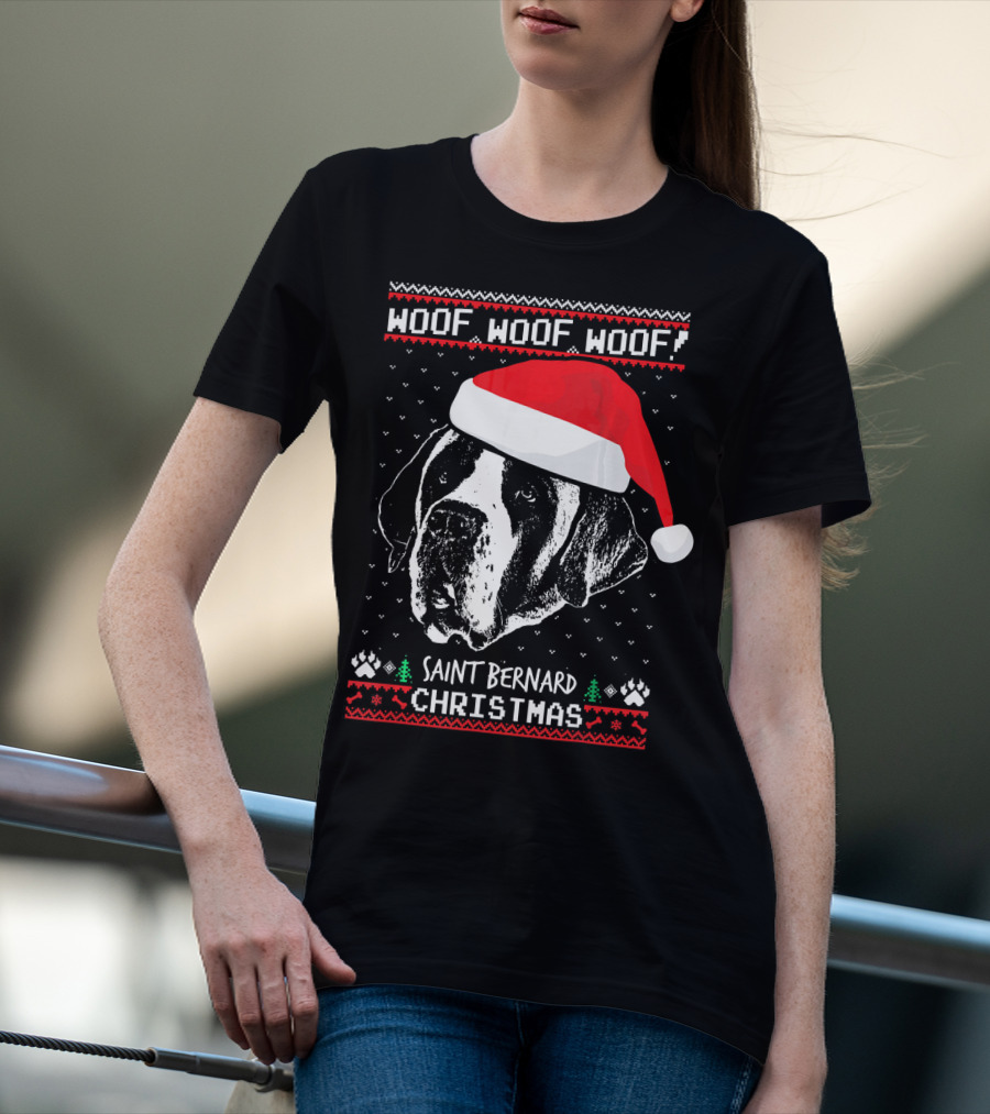 Woof Woof Woof Saint Bernard Christmas T-Shirt