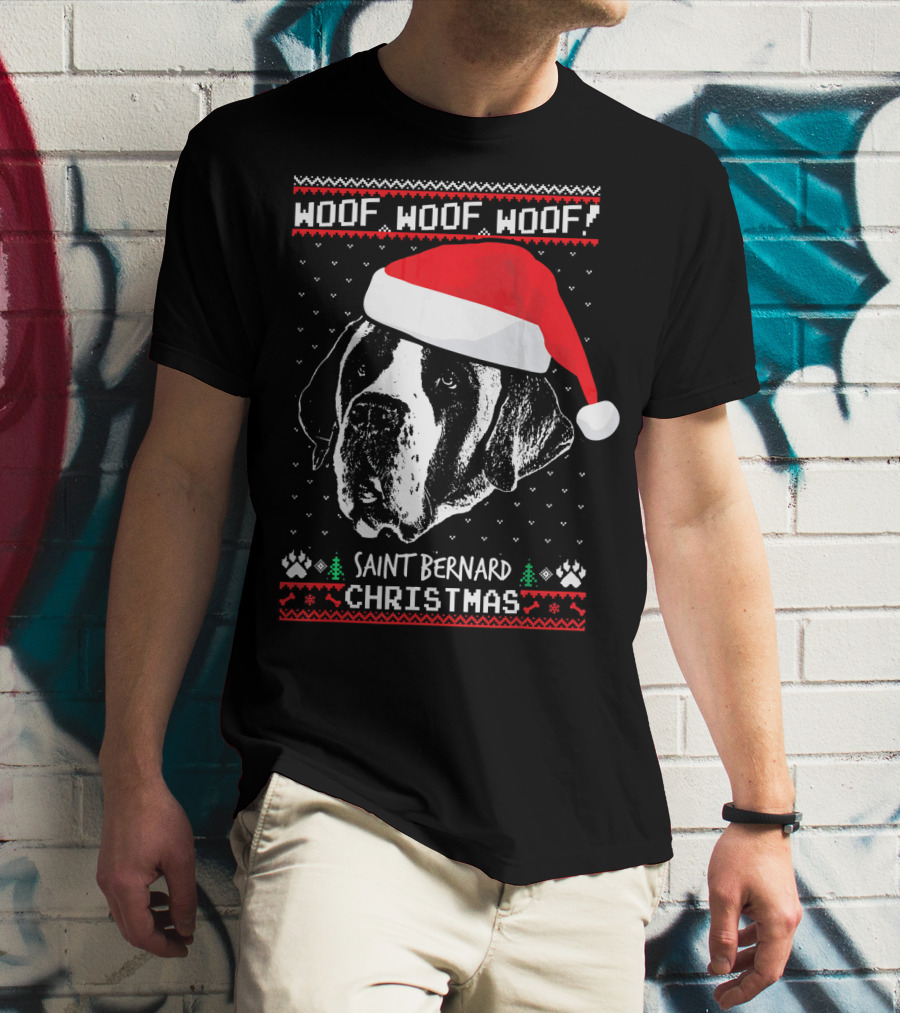 Woof Woof Woof Saint Bernard Christmas T-Shirt