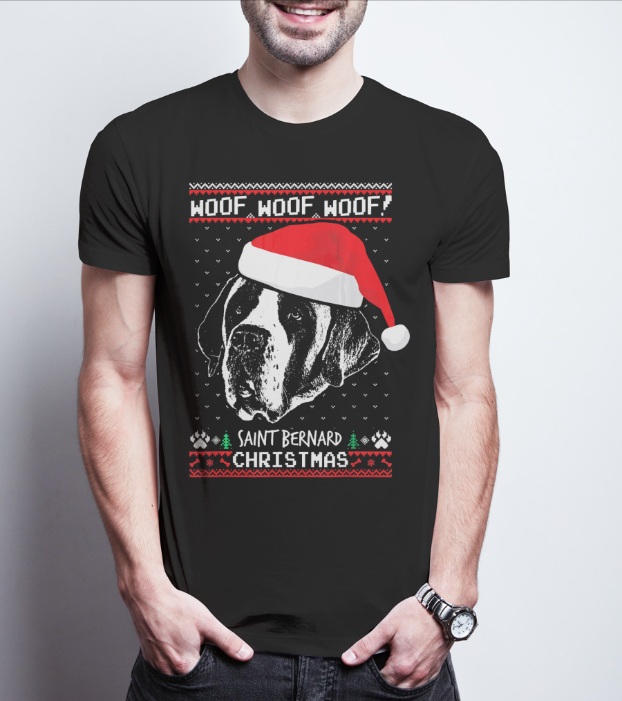 Woof Woof Woof Saint Bernard Christmas T-Shirt