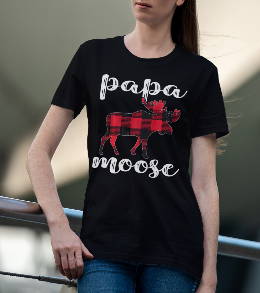 Papa Moose Matching Family Christmas Clo Buffalo Plaid Moose T-Shirt