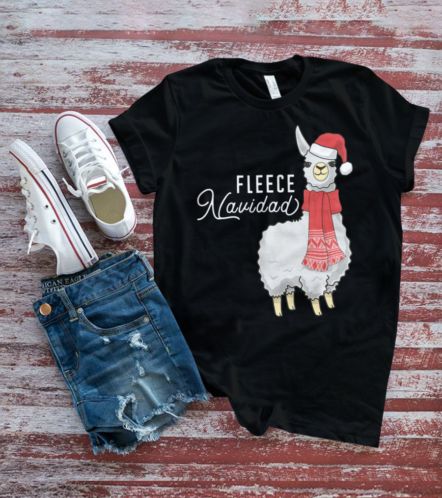 Fleece Navidad Christmas Llama Santa Hat Scarf T-Shirt