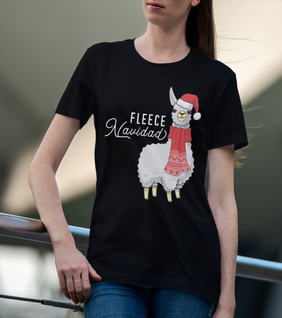 Fleece Navidad Christmas Llama Santa Hat Scarf T-Shirt