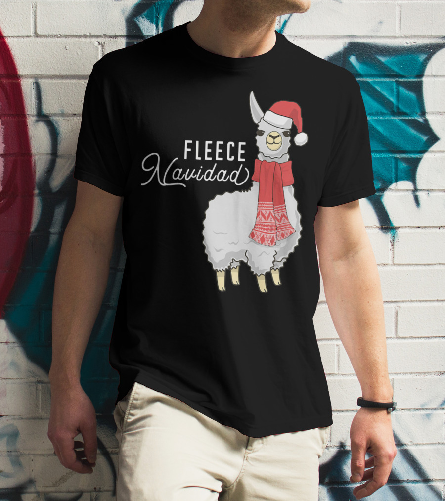 Fleece Navidad Christmas Llama Santa Hat Scarf T-Shirt