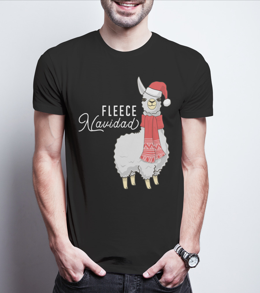 Fleece Navidad Christmas Llama Santa Hat Scarf T-Shirt