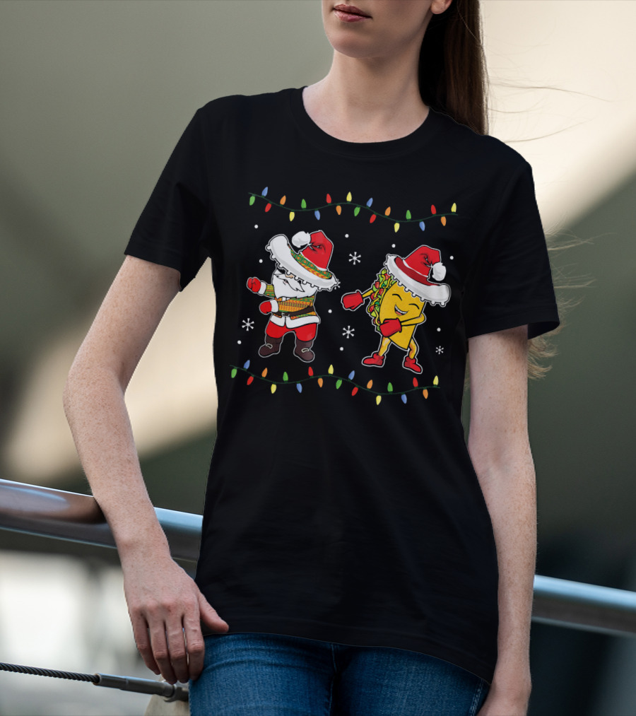 Santa And Taco Flossing In Sombrero Christmas T-Shirt