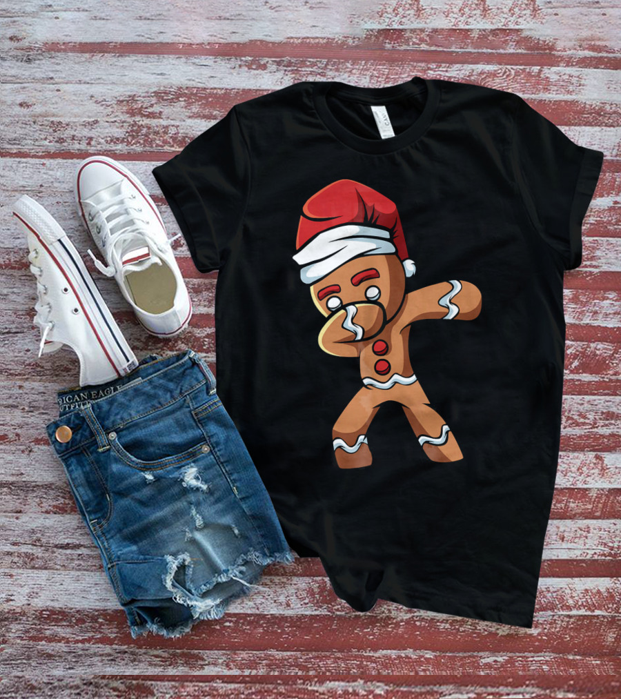Dabbing Gingerbread Man Santa Hat Holiday Dance T-Shirt
