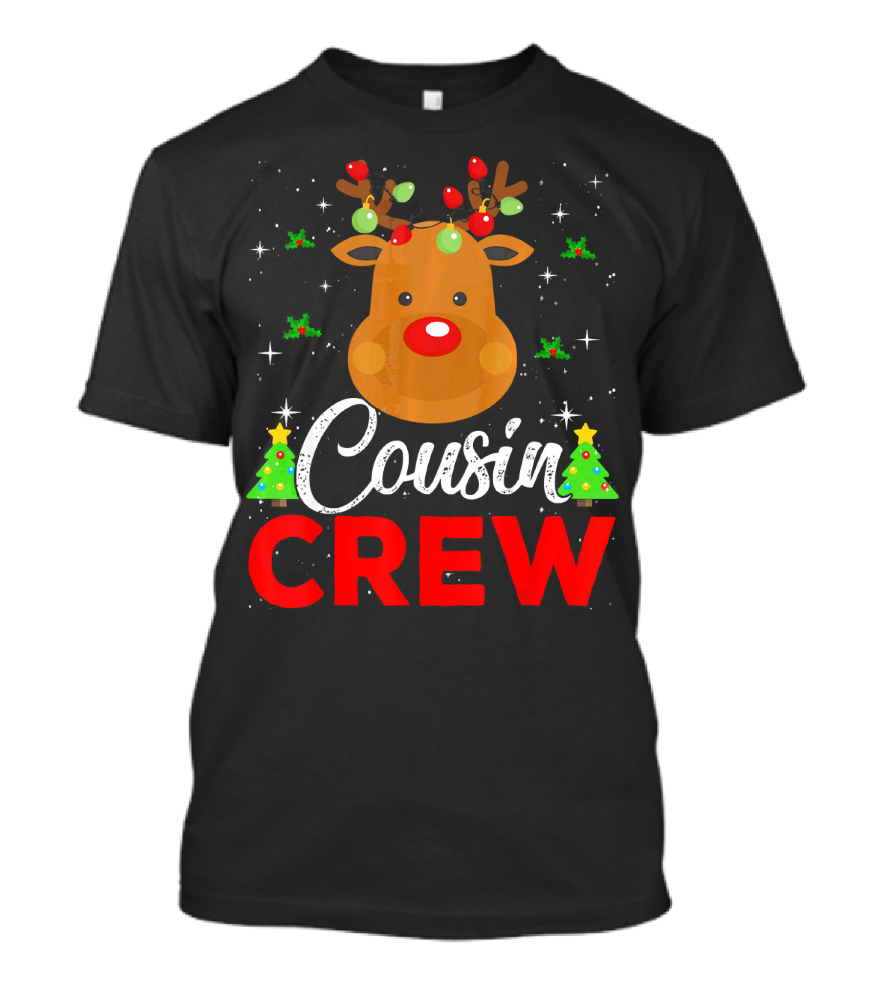 Cousin Crew Funny Reindeer Family Christmas Matching Holiday Trees T-Shirt