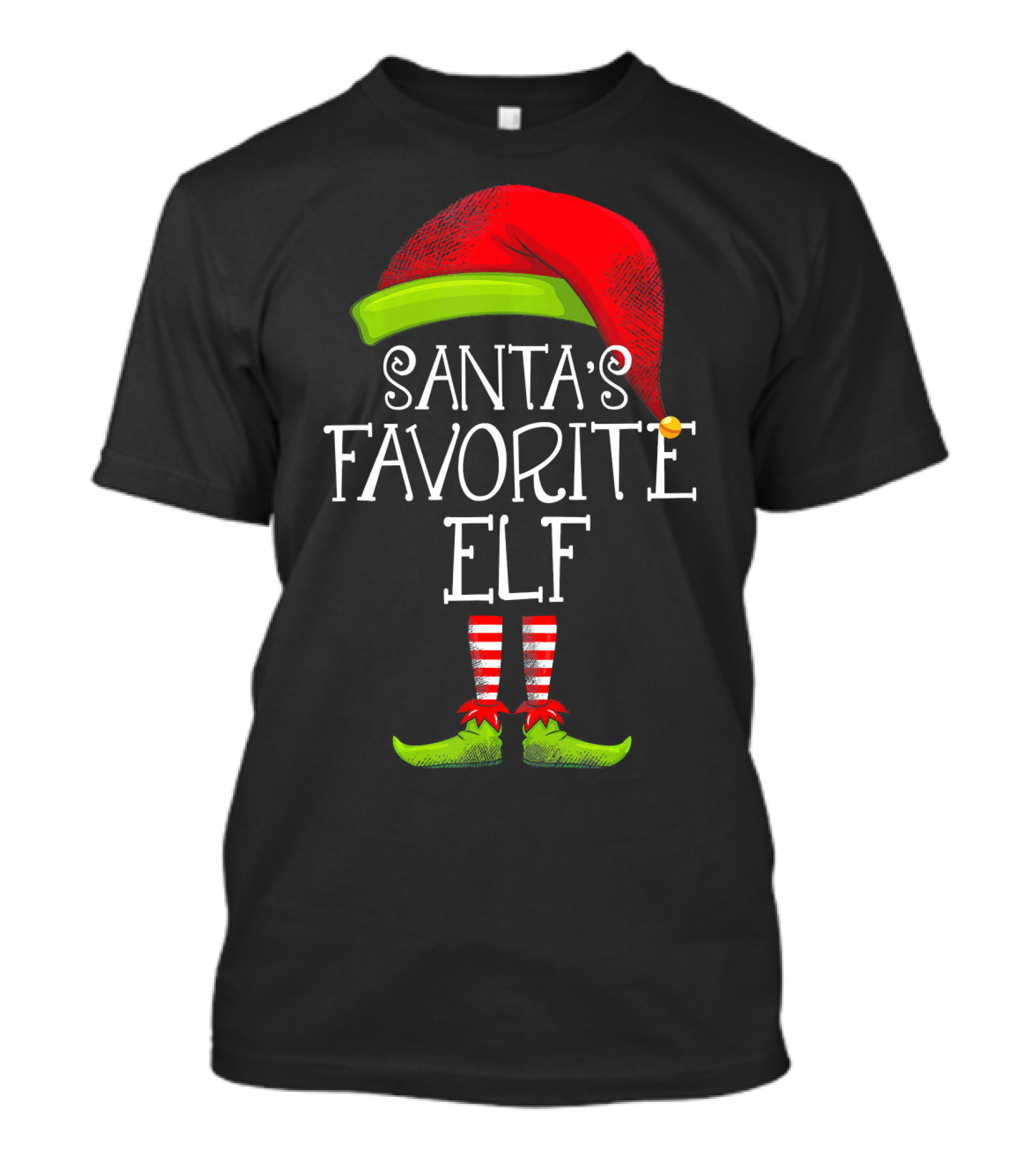 Santa's Favorite Elf Red Hat And Striped Socks T-Shirt