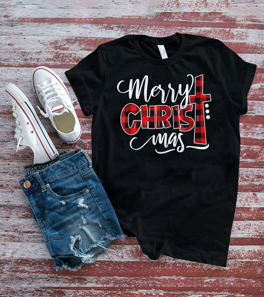 Merry Christmas Buffalo Plaid Crossmas T-Shirt