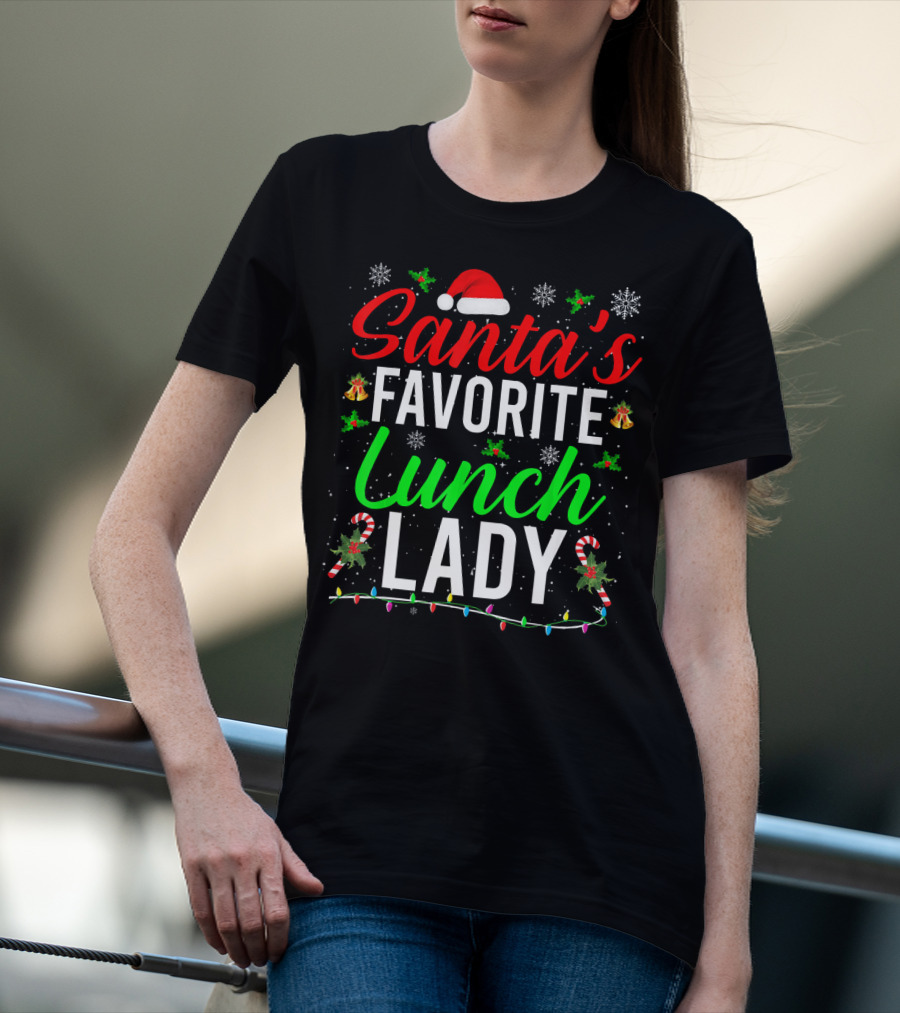 Santa's Favorite Lunch Lady Christmas Candy Cane Snowflakes T-Shirt