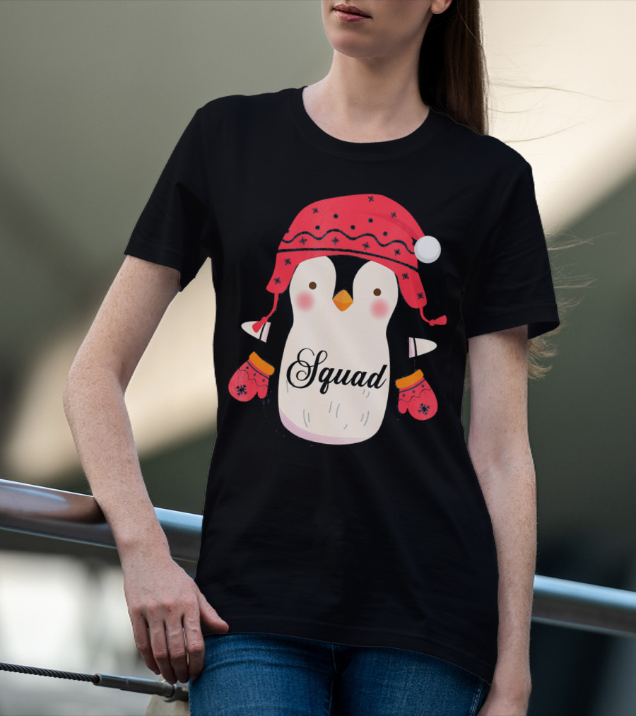 Squad Penguin Christmas Hat And Mittens T-Shirt