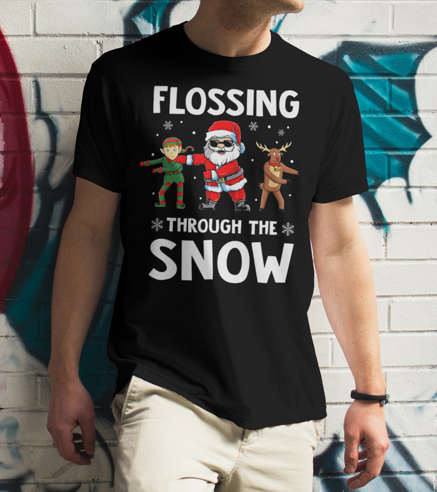 Flossing Through The Snow With Santa Elf And Reindeer T-Shirt