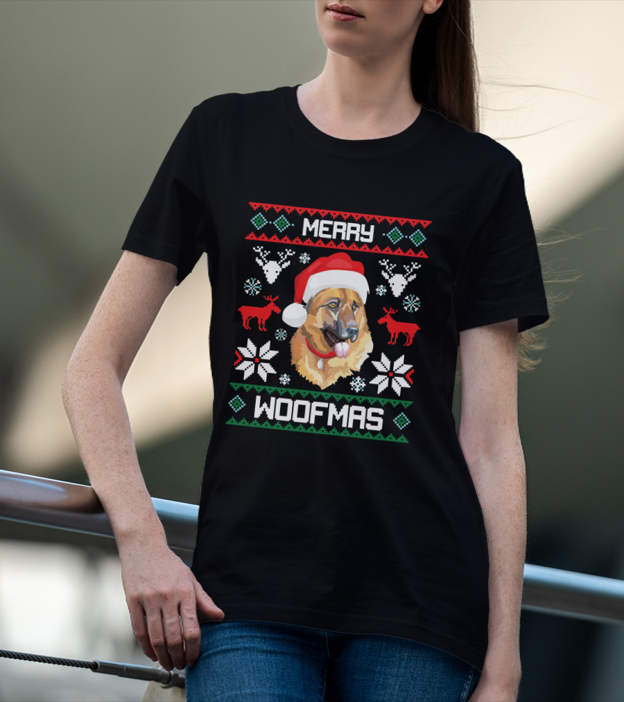 Merry Woofmas German Shepherd Dog Christmas T-Shirt