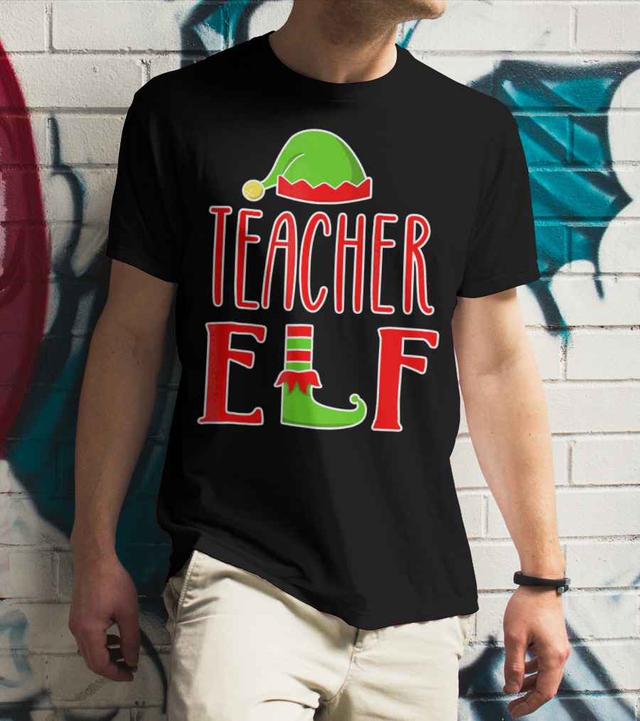 Teacher Elf Christmas Hat And Shoe Holiday T-Shirt