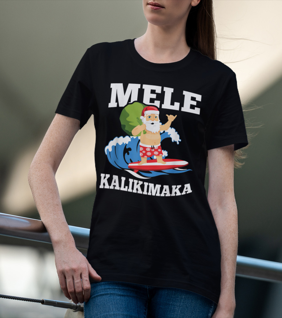 Mele Kalikimaka Surfing Santa Hawaiian Christmas Wave T-Shirt