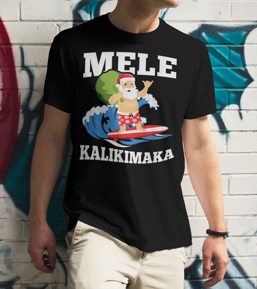 Mele Kalikimaka Surfing Santa Hawaiian Christmas Wave T-Shirt