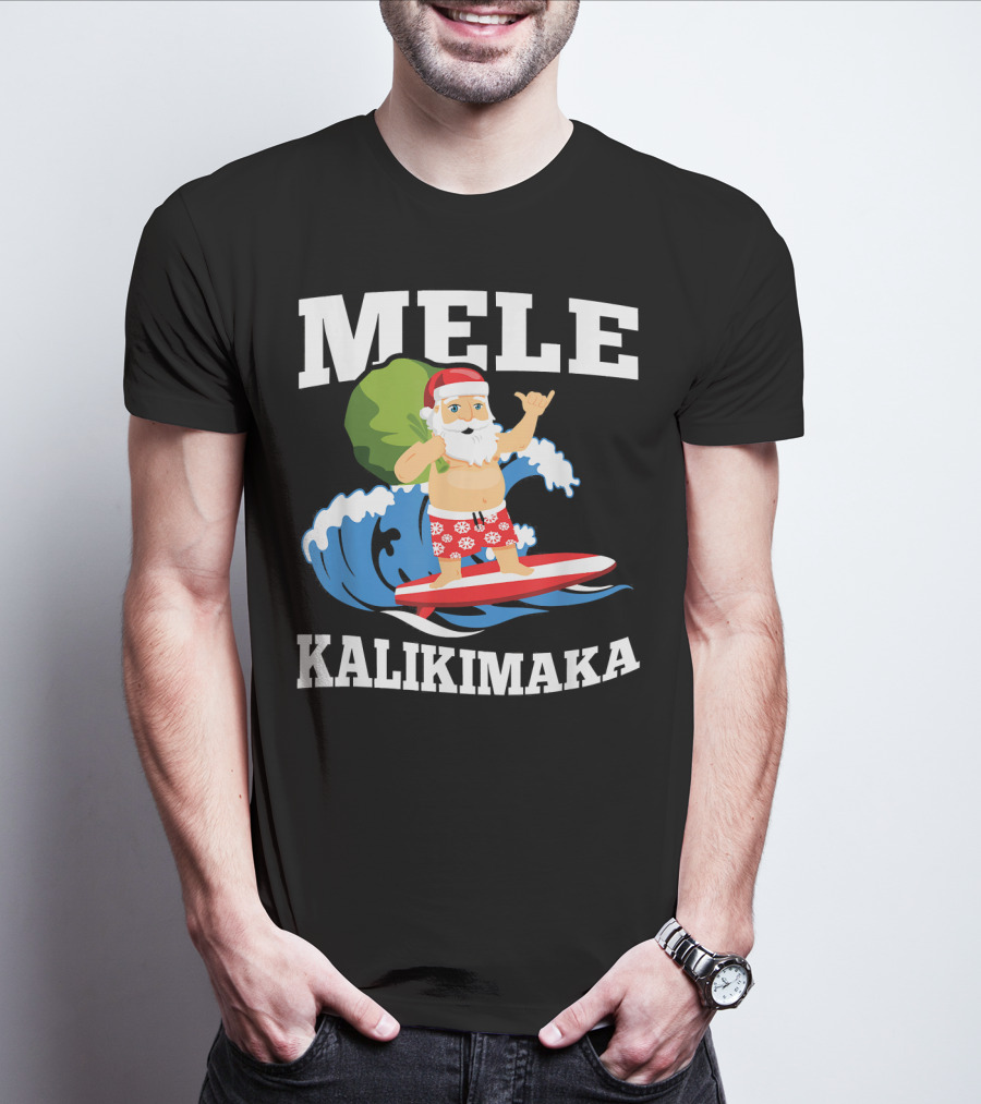Mele Kalikimaka Surfing Santa Hawaiian Christmas Wave T-Shirt