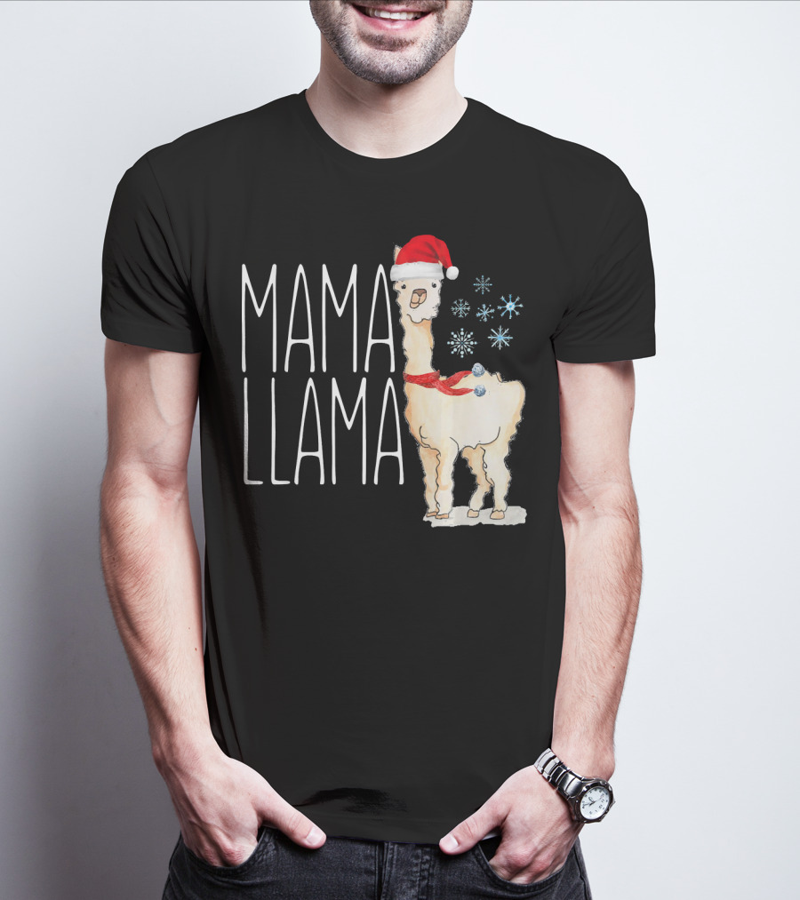 Mama Llama Christmas Snowflakes Santa Hat T-Shirt