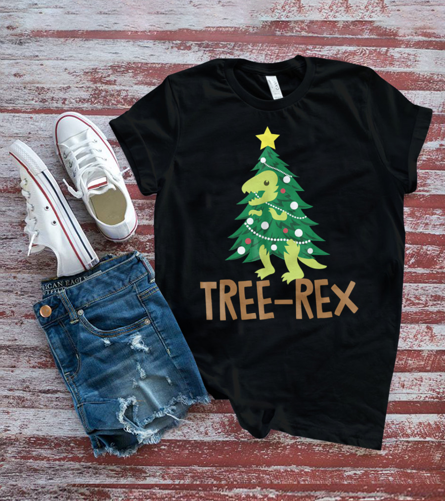 Tree Rex Christmas Dinosaur Pun T-Shirt