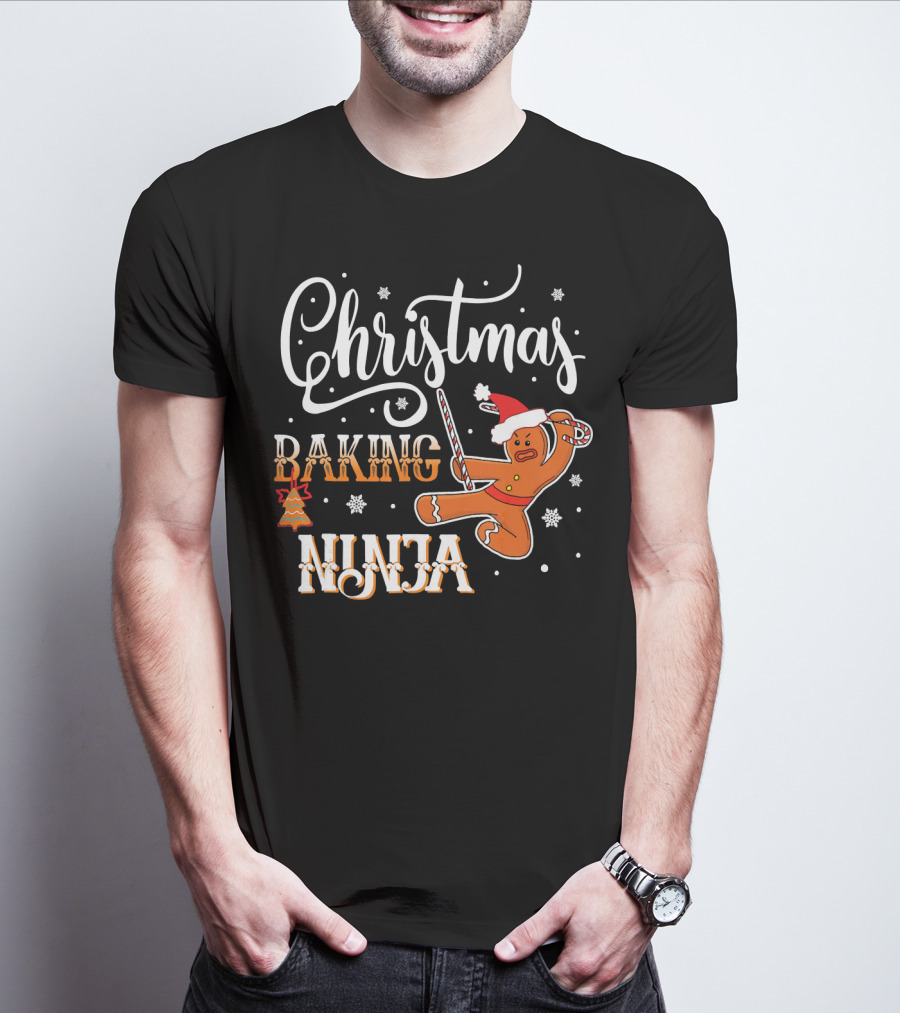 Christmas Baking Ninja Gingerbread With Santa Hat And Candy Cane T-Shirt