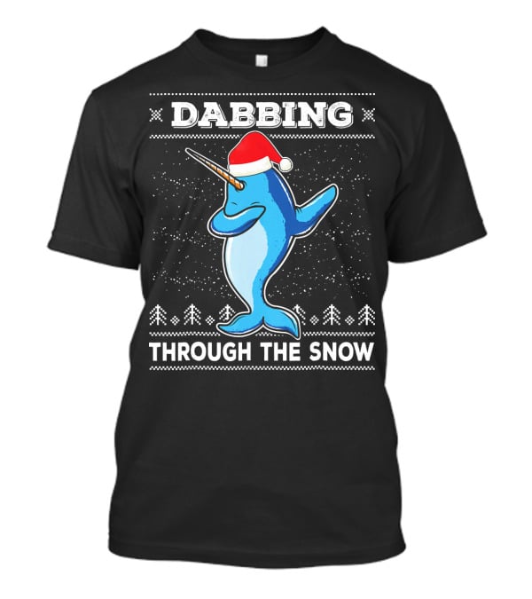 Dabbing Through The Snow Narwhal With Santa Hat T-Shirt