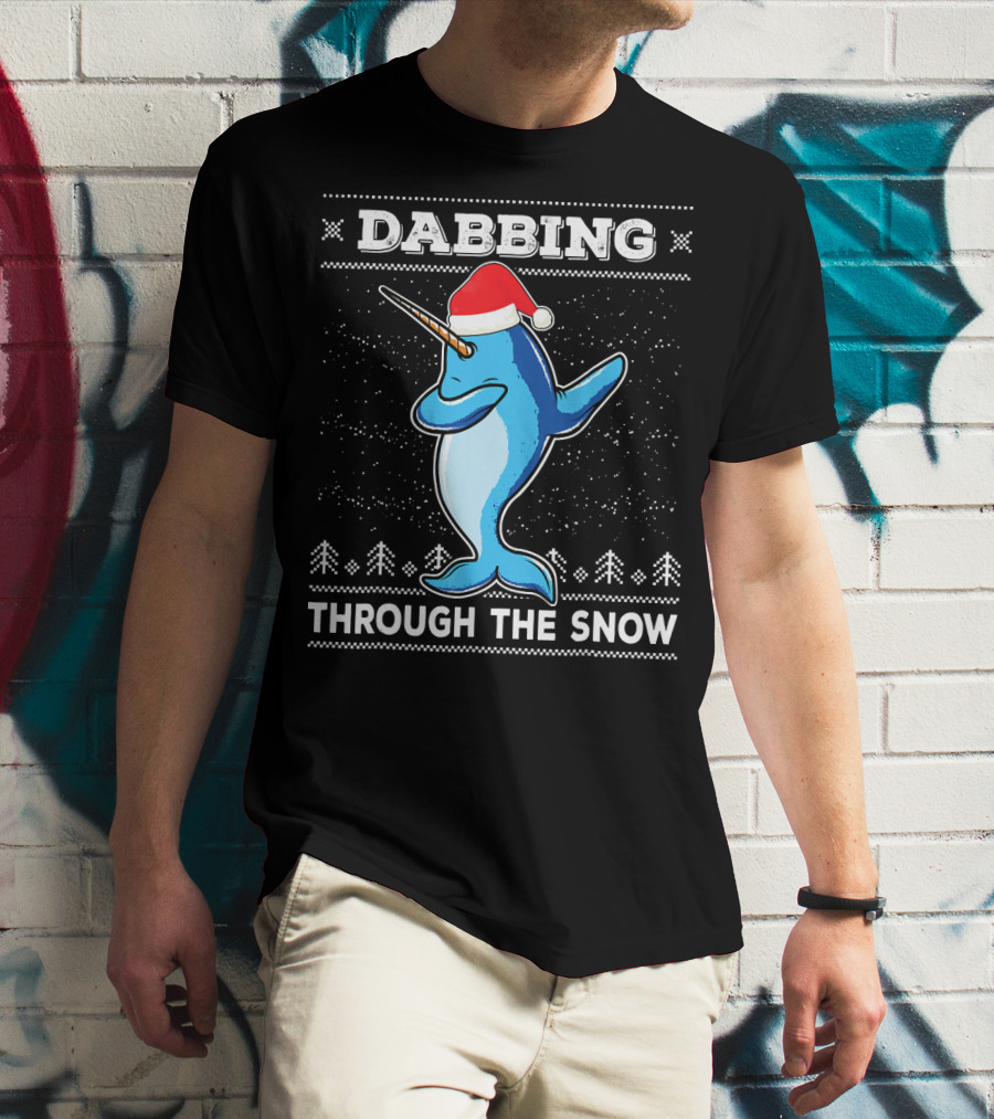 Dabbing Through The Snow Narwhal With Santa Hat T-Shirt