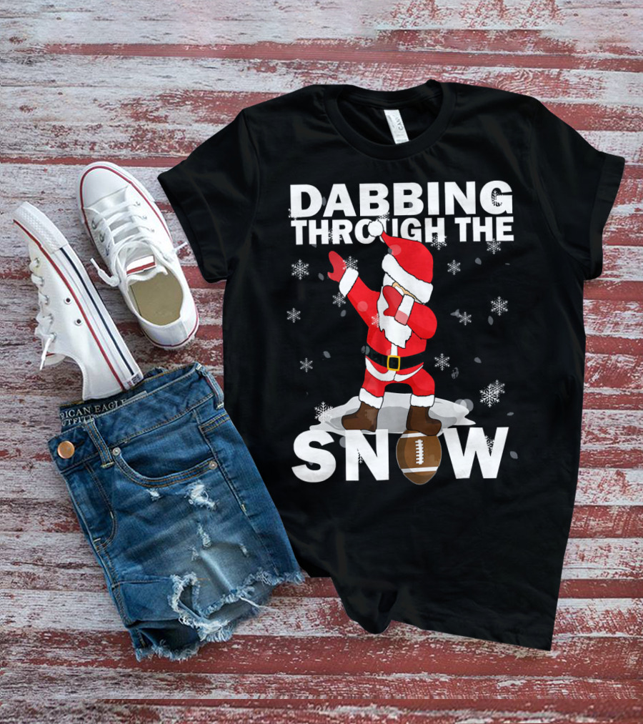 Dabbing Through The Snow Football Santa Dabbing T-Shirt