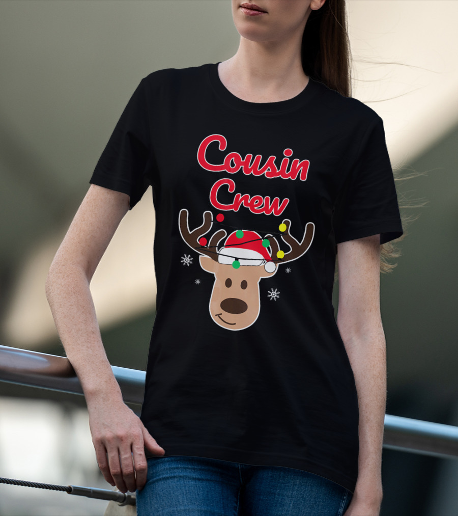 Cousin Crew Christmas Reindeer Hat Snowflakes T-Shirt