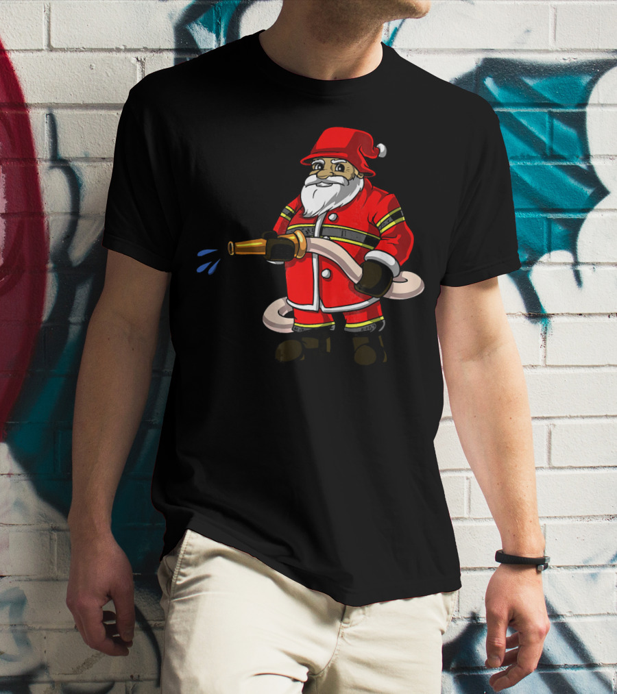 Santa Firefighter With Hose And Water Spray T-Shirt