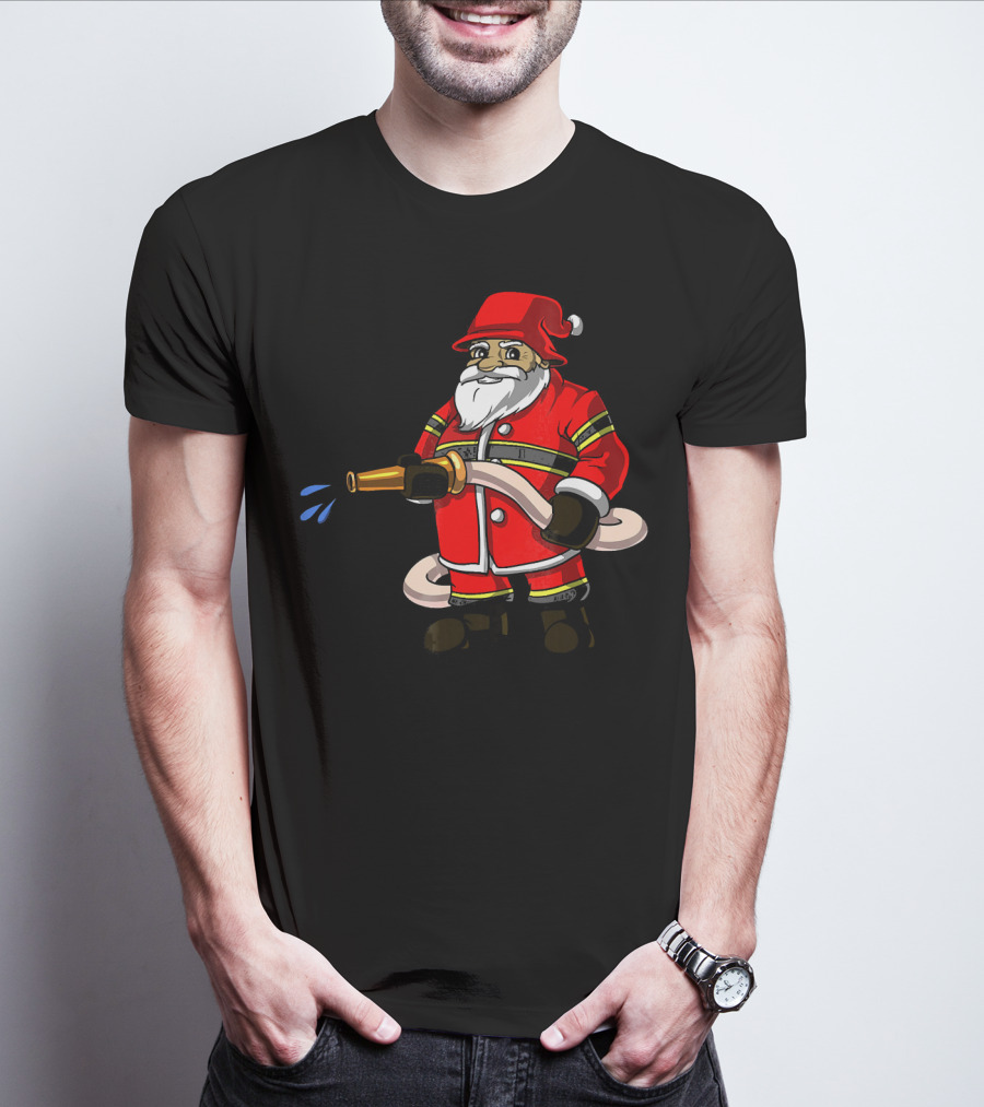 Santa Firefighter With Hose And Water Spray T-Shirt