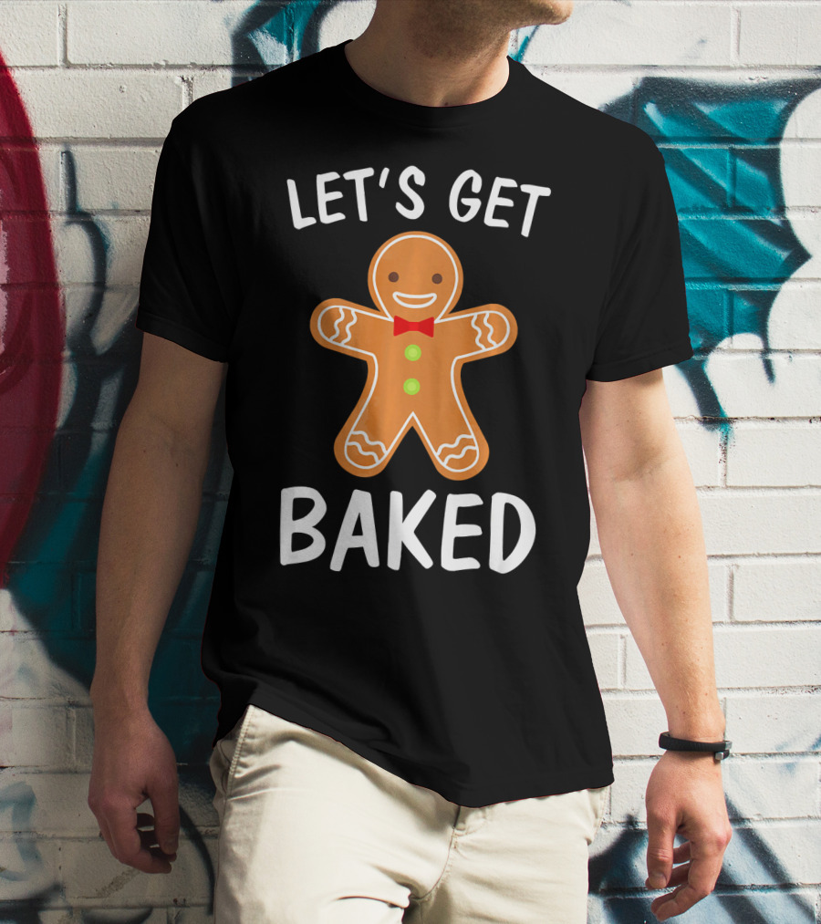 Let's Get Baked Funny Holiday Cookie Christmas Gingerbread Bow Tie T-Shirt