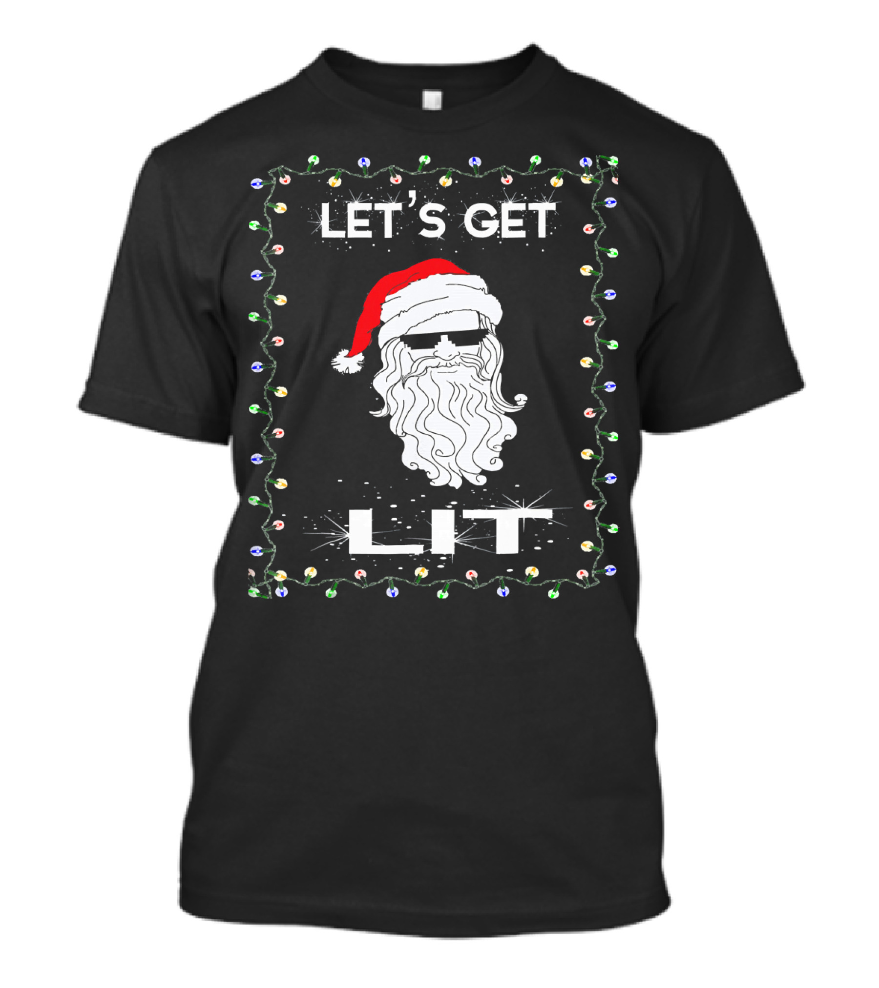 LET'S GET LIT Funny Christmas Santa With Shades Holiday Party T-Shirt