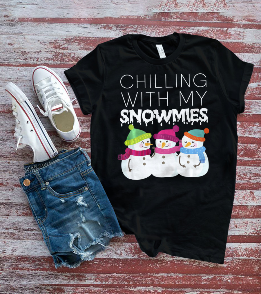 Chilling With My Snowmies Trio Snowmen Winter Fun T-Shirt