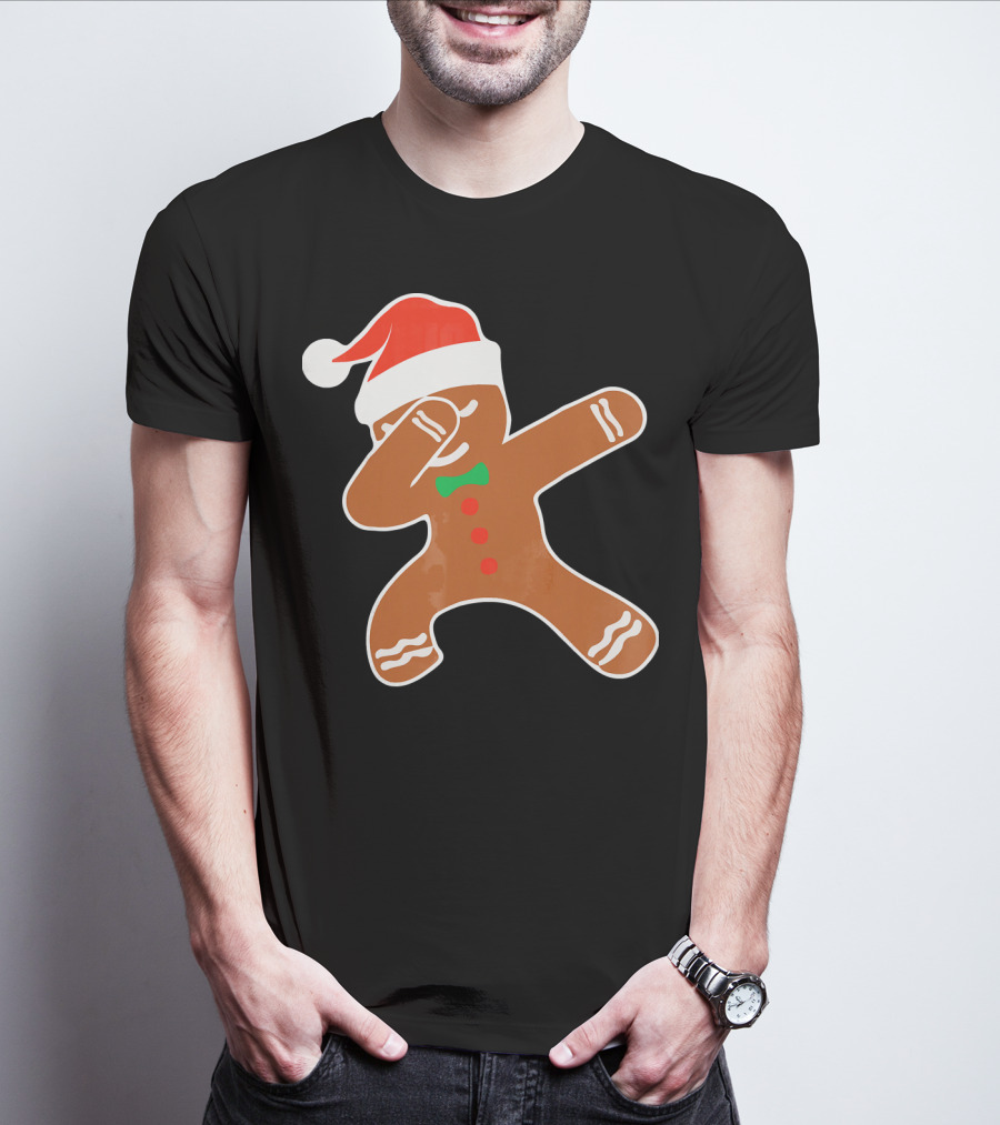 Funny Dabbing Gingerbread With Santa Hat T-Shirt