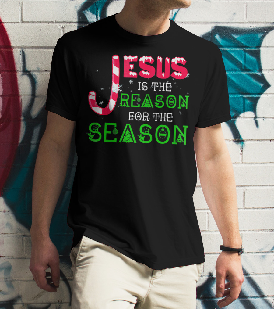 Jesus Is The Reason For The Season Christmas Candy Cane Snowflakes T-Shirt