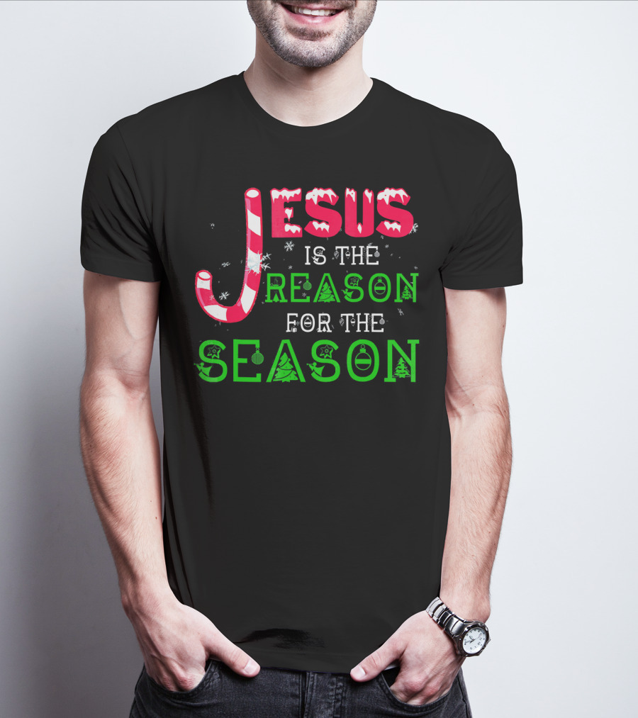 Jesus Is The Reason For The Season Christmas Candy Cane Snowflakes T-Shirt